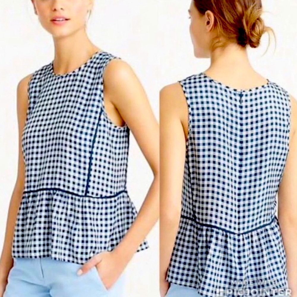 J. Crew Ruffle Hem Gingham Silk Tank Top